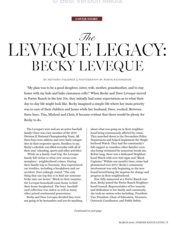 Becky Leveque article page 1
