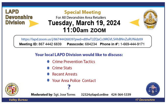 LAPD Devonshire Retailer Meeting